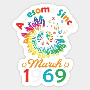 Funny Birthday Quote, Awesome Since March 1969, Retro Birthday Sticker